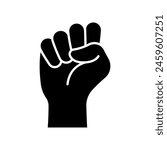 Raised hand with clenched fist icon.