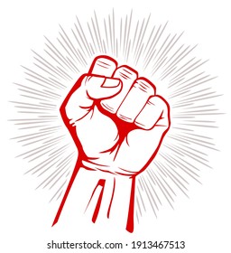 Raised hand with clenched fist. Protest symbol. Flat design, vector on transparent background