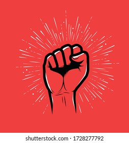 Raised Hand With Clenched Fist. Strike, Protest Vector Illustration