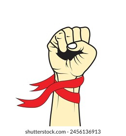 Raised hand with clenched fist. Vector illustration.
