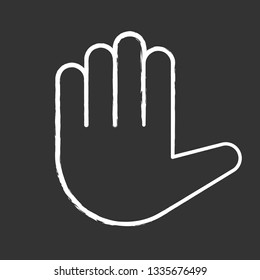 Raised hand emoji chalk icon. High five. Stop hand gesture. Palm. Counting five. Isolated vector chalkboard illustration