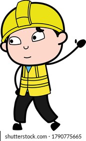 Raised Hand Engineer cartoon Design Illustration