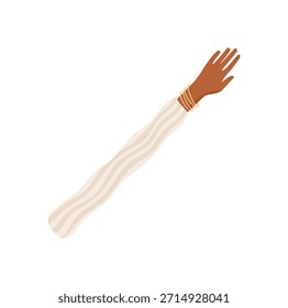 Raised hand with fingers extended in flat cartoon graphic style. Diverse human gesture symbol, ethnic concept of unity and equality. Perfect for multicultural banners, skin care posters, or