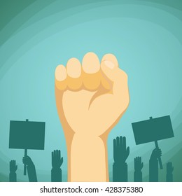 Raised hand with fist. Demonstration and protest. Stock vector cartoon illustration.