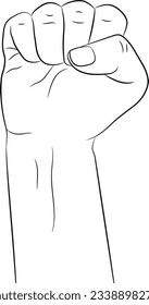 Raised hand with a fist. Empty contour isolated on a white background. Vector illustration