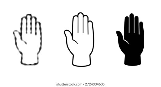 ícone de gesto com a mão levantada definir esboço vetor de meio-tom sólido coleção de ilustrações