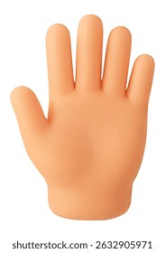 Mão Levantada. Olá 3d cartum mão saudação, mão aberta emoji gesto. Olá, símbolo de parada e atenção. Soft render realista bonito branco pele amigável ícone de vetor para mídia.