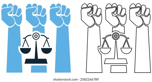 raised hand human rights icon vector, equality, freedom, law, social justice, activism, humanitarian efforts, and advocacy pictogram symbol ui and ux design, glyphs and stroke line