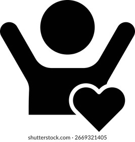 El ícono de la mano levantada representa alegría, euforia o felicidad desbordante y el ícono del corazón representa amor, afecto o sentimientos positivos.