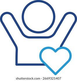 El ícono de la mano levantada representa alegría, euforia o felicidad desbordante y el ícono del corazón representa amor, afecto o sentimientos positivos.