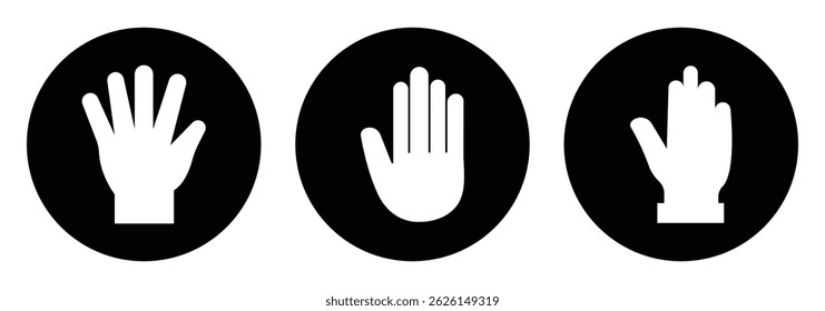 Raised hand icon.  Stop hand icon.  hand hello icon. 