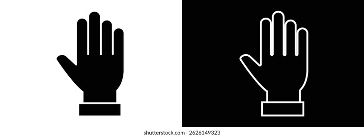 Raised hand icon.  Stop hand icon.  hand hello icon. 