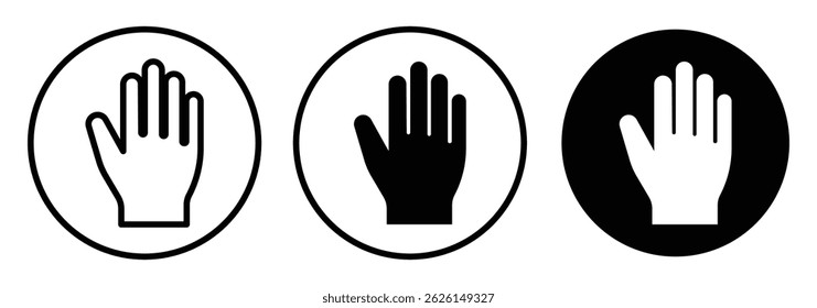 Ícone de mão levantada.  Ícone de mão parada. Ícone de mão saudada. 