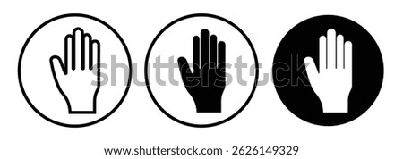 Raised hand icon.  Stop hand icon.  hand hello icon. 