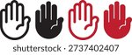 Raised hand icon symbolizing stop or interaction. Stop hand icon. Raised hand icon for templates, web design and infographics. EPS10
