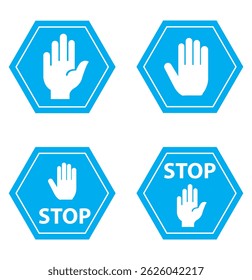 Raised hand icon symbolizing stop or interaction. Stop hand icon. Set of hand hello icons.