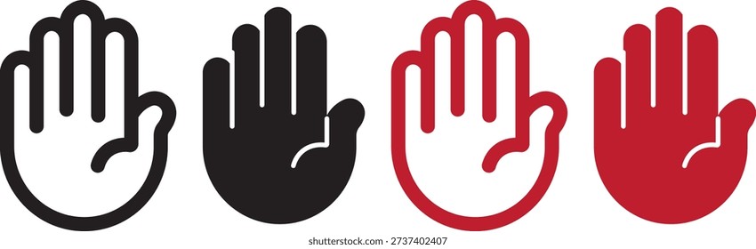 Raised hand icon symbolizing stop or interaction. Stop hand icon. Raised hand icon for templates, web design and infographics. EPS10
