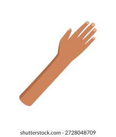 Mano levantada ilustrada en estilo gráfico de dibujos animados planos con brazo humano detallado y gesto. Los dedos y la forma simbólica enfatizan la unidad de comunicación. Perfecto para proyectos creativos, temas sociales,