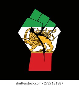 Raised Hand with Iranian Flag Vector Isolated on Black Background. Revolution symbol modern, simple, vector, icon for website design, mobile app, ui. Vector Illustration