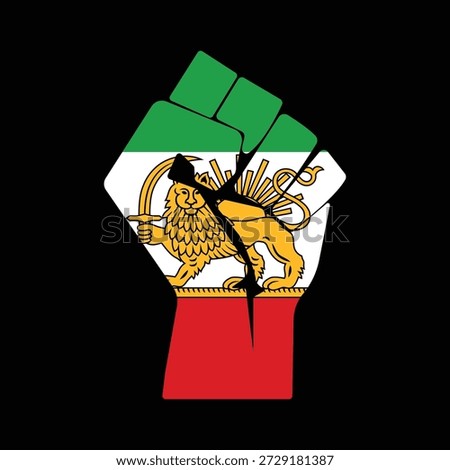 Raised Hand with Iranian Flag Vector Isolated on Black Background. Revolution symbol modern, simple, vector, icon for website design, mobile app, ui. Vector Illustration