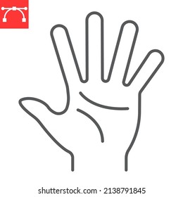 Raised hand line icon, gesture and palm, hello vector icon, vector graphics, editable stroke outline sign, eps 10.