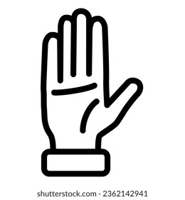 Raised hand line icon, gestures concept, open palm sign on white background, hand up icon in outline style for mobile concept and web design. Vector graphics