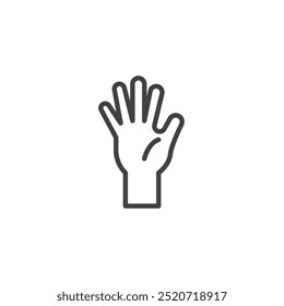 Raised Hand line icon. Linear style sign for mobile concept and web design. Hand raised high in air outline vector icon. Participation or request to speak symbol, logo illustration. Vector graphics