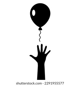 Raised hand and lost air balloon vector icon isolated on white background