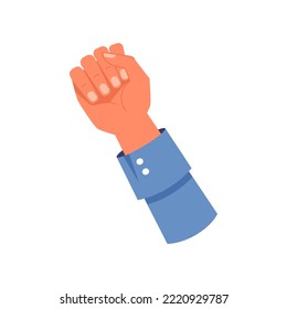 Levanté la mano de un manifestante, gesto de brazo en manifestación. Disturbios u objeciones, expresando problemas y reclamos en público. Vector de dibujos animados planos