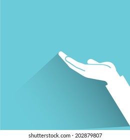 raised hand, request concept, blue shadow and flat theme