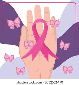 raised hand with ribbon and butterfly