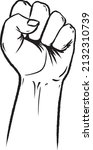 raised hand showing a fist, a symbol of strength and superiority, success, struggle for its dip, sketch black and white illustration, vector