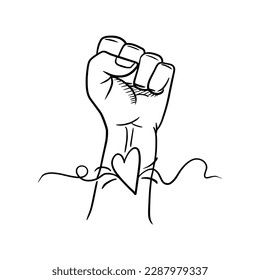 raised hand showing fist, symbol of power and excellence, success, vector illustration.