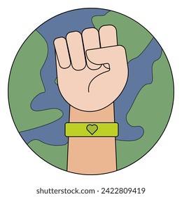 Raised hand symbol. Volunteer icon with love symbol on arm. flat style. environmental volunteers. Vector flat design for poster, card, wallpaper, poster, banner. Vector Illustration. EPS 10