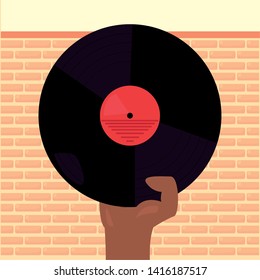 raised hand with vinyl vector ilustration