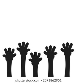 Raised hand wave. Many hands raised. Hands up illustration.