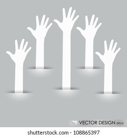 Raised hands, abstract vector illustration.