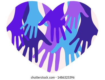 Raised hands aspiring to the heart on a white background.The concept of charity, volunteering, love, kindness. Vector illustration for your design.