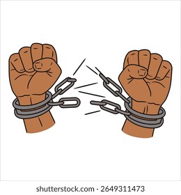 Raised hands breaking chains illustration sketch. Liberation movement concept ideal for empowerment designs and social justice visuals.