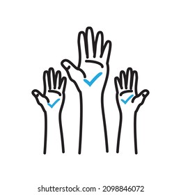 raised hands with check mark icon line style