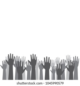 Raised up hands concept of poor and hungry people begging for food and help.