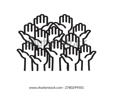 raised hands crowd participation flat design vector illustration