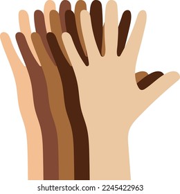 Raised Hands of Different Races Illustration, Diverse Skintone