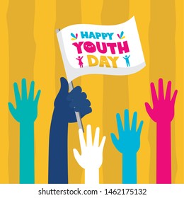 raised hands flag celebration happy youth day flat design vector illustration