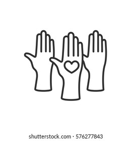 Raised hands up and the heart