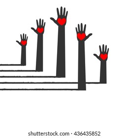 Raised Hands With Heart For Volunteer and Voting