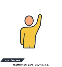 raised hands icon logo vector illustration. hand up human symbol template for graphic and web design collection