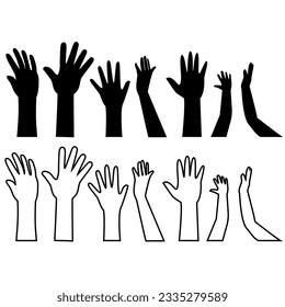 Raised hands icon vector. Hands up illustration sign. palm symbol or logo.