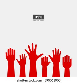 Raised hands icon, vector poster