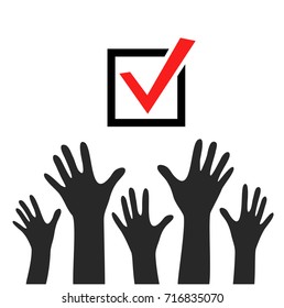 Raised hands icon, vector poster